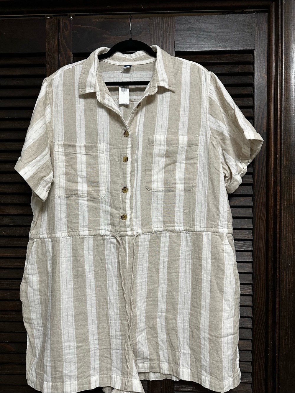 Old Navy Cream and White Striped Button-Up Romper - Picture 1 of 3